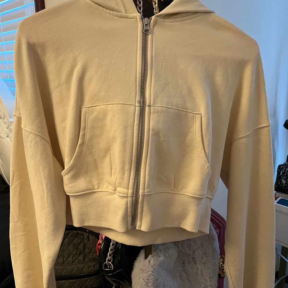 Tan crop Top zip up